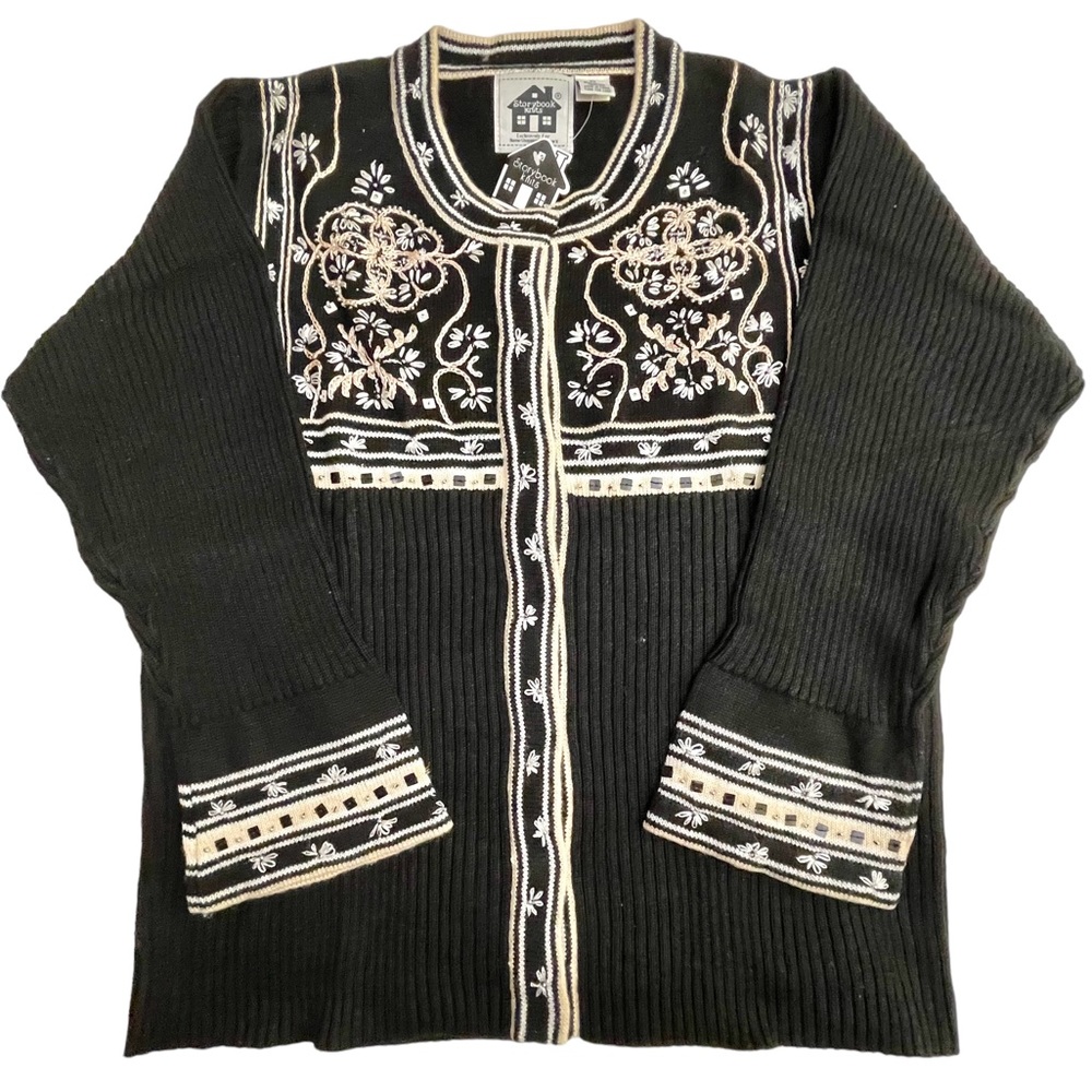 NWT NEW Storybook Knits “Ancient Geometry” Black  LS Sweater 2x